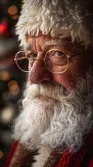 Santa claus is wearing glasses and a red sweater, Christmas holiday