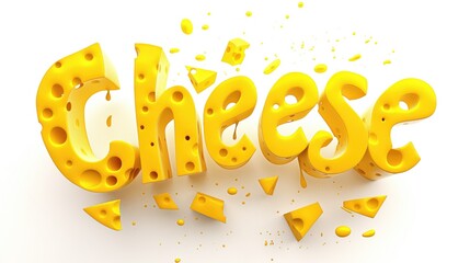 Yellow "Cheese" text with cheese texture on white background. Cheese texture font