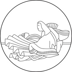 線画円形百人一首　相模