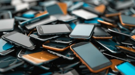 A pile of old cell phones, some of which are orange and blue