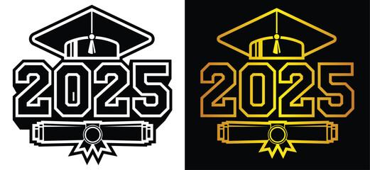 Lettering Class of 2025 for greeting, invitation card. Text for graduation design, congratulation event, T-shirt, party, high school or college graduate. Vector on transparent and black background