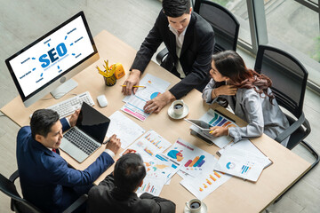 SEO search engine optimization for modish e-commerce and online retail business showing on computer...