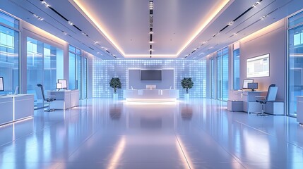 Fototapeta premium Modern Office Interior with White Reception Desk