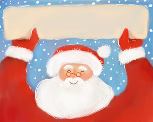 Santa Claus Holding Blank Sign in Snow