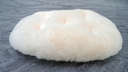 Cat pillow, fluffy white, soft pet bed with fluff.