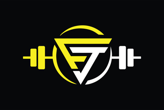 Letter F,J, FJ OR JF Logo With barbell. Fitness Gym logo Vector.