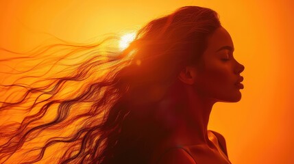 Serenity in Golden Hues: Woman with Flowing Hair