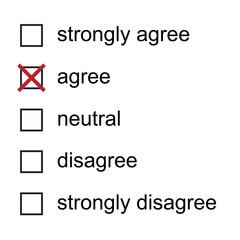 Agree on a 5 level Likert scale. Tick mark on an online survey. Positive answer on a research questionnaire.