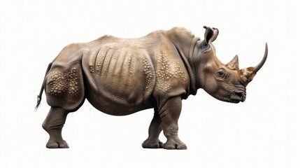 White Rhinoceros Standing on White Background