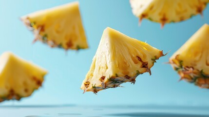 Naklejka premium Weightless Delight: Fresh Pineapple Slices Suspended in Mid-Air