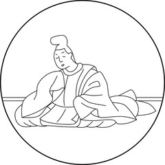 線画円形百人一首　源俊頼朝臣