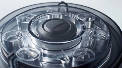 The sy plastic base of the food processor with suction cups to keep it firmly in place during use and prevent any messy accidents.