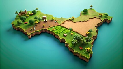 Maharashtra, India Map, Agriculture in Maharashtra, Map in green background. 3D rendering, 3D...