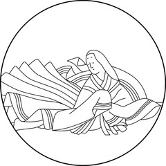 線画円形百人一首　待賢門院堀河