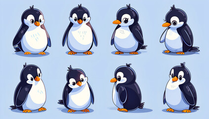 Obraz premium set of penguins on blue background