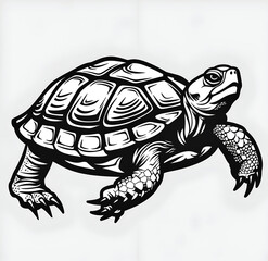 Fototapeta premium turtle on a white, style of a coloring book, black and white on a solid background