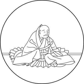 seated monk black and white circle clip art preview