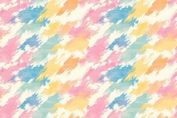 This seamless pattern features abstract brush strokes in pastel shades of pink, blue, yellow, and orange, creating a lively and energetic design reminiscent of a watercolor painting.