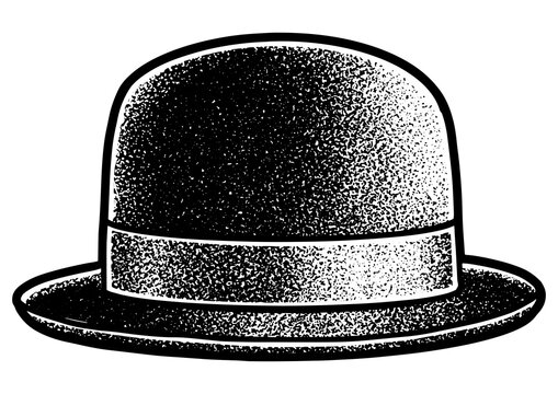 recommend clip art: Bowler hat sketch engraving PNG illustration. T-shirt apparel print design. Scratch board imitation. Black and white hand drawn image.