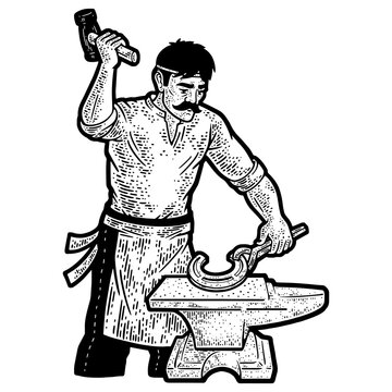 recommend clip art: blacksmith on work sketch engraving PNG illustration. T-shirt apparel print design. Scratch board imitation. Black and white hand drawn image.