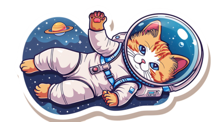 Astronaut cat sticker on transparent background