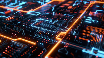 Obraz premium Neon Circuits on a Sleek Black Design