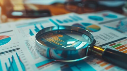 Magnifying glass papers full of graphs and documents generative ai