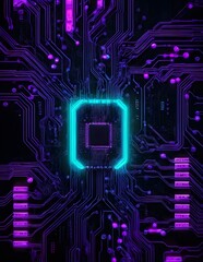 Obraz premium Computer Motherboard With Pink and Blue Neon Lights, electronic circuit board