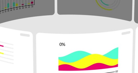 Extreme close up Spinning 3D Infographic Charts isolated on light gray background. Animated Infographic on gray background. Loop animated infographic. High quality 4k motion design.