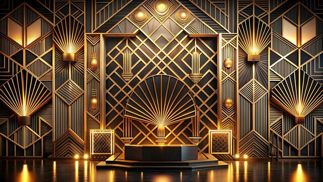Fototapeta 3D illustration Background for advertising and wallpaper in art deco and fashion party scene. 3D rendering in decorative concept.