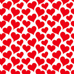 All over seamless vector repeat pattern with red hearts on white background. Simple Valentine's Day background