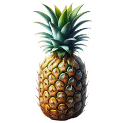 Exquisitely detailed pineapple with vibrant green leaves, isolated on a transparent background