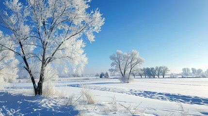 Frosty Winter Scene with Pristine Snow and Blue Sky