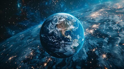 Obraz premium Earth globe with dynamic cloud patterns, floating in the expanse of space, cinematic perspective, raw and vivid detail