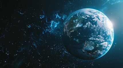Earth globe with dynamic cloud patterns, floating in the expanse of space, cinematic perspective, raw and vivid detail