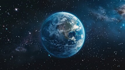 Fototapeta premium Earth in space, with swirling clouds and a starry background, cinematic shot emphasizing raw natural beauty and scale