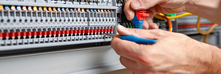 Electrician performing meticulous wiring tasks in a junction box for utmost safety standards