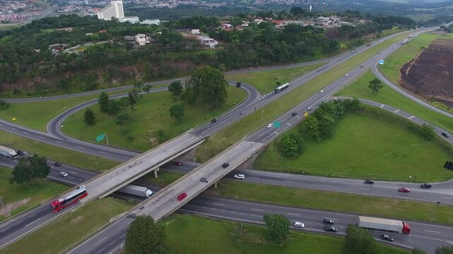 Aerial view of Fern&atilde;o Dias Highway  at the intersection with D. Pedro I Highway - Atibaia, S&atilde;o Paulo, Brazil