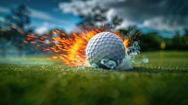 High Velocity Drive: most powerful speed shot in golf, image of ball illustrates the sheer force, speed as ball soars through air, epitomising golfer's peak performance, mastery of technique