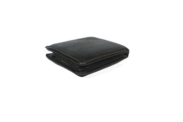 isolated black leather texture wallet with white background. Isolated background. Male purse