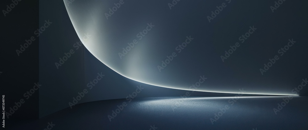 Wall mural Dark blue curved wall with a glowing white line at the bottom. AI.