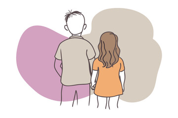 Back side view of Brother and sister, Bestie Friends, Boy and Girl friend Vector Artwork