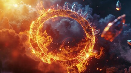 Obraz premium crystals and gemstones around the ring of fire generative ai