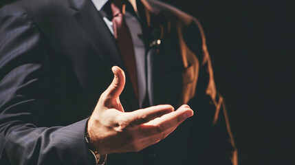 Business Leader Speaking at a Conference, Emphasizing Key Points with Gestures, Highlighting Leadership and Communication in Professional Setting