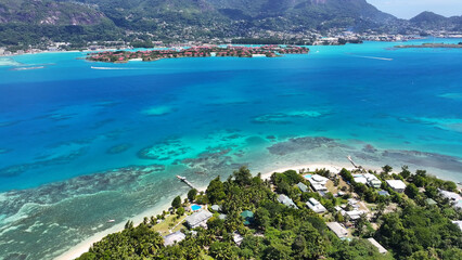 Obraz premium Seychelles Archipelago At Mahe Island In Victoria Seychelles. Indian Ocean Landscape. Beach Paradise. Mahe Island At Victoria. Seascape Outdoor. Archipelago Background. Tourism Travel.
