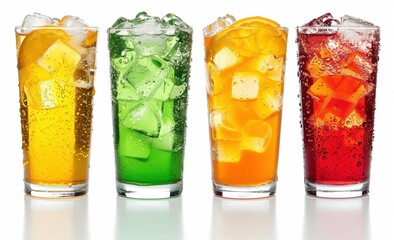 Colorful Refreshing Soft Drinks on Ice. Generative AI.