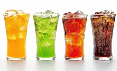 Colorful Iced Drinks in Tall Glasses. Generative AI.