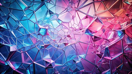 Abstract pattern with shattered glass, pink and blue gradient, dynamic composition, modern art, rendering