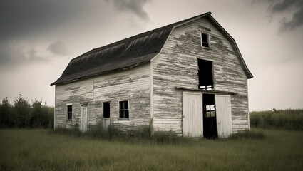 Abandoned Weathered Barn in Rural Landscape