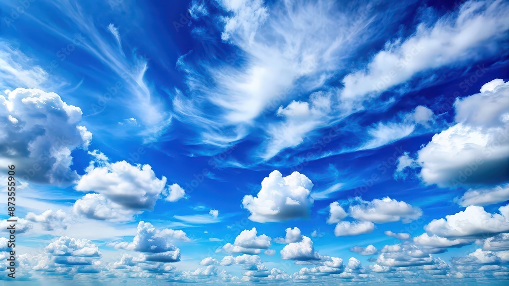 Canvas Prints A beautiful blue sky with fluffy white clouds , Sky, clouds, weather, atmosphere, sunny, peaceful, serene, nature, background